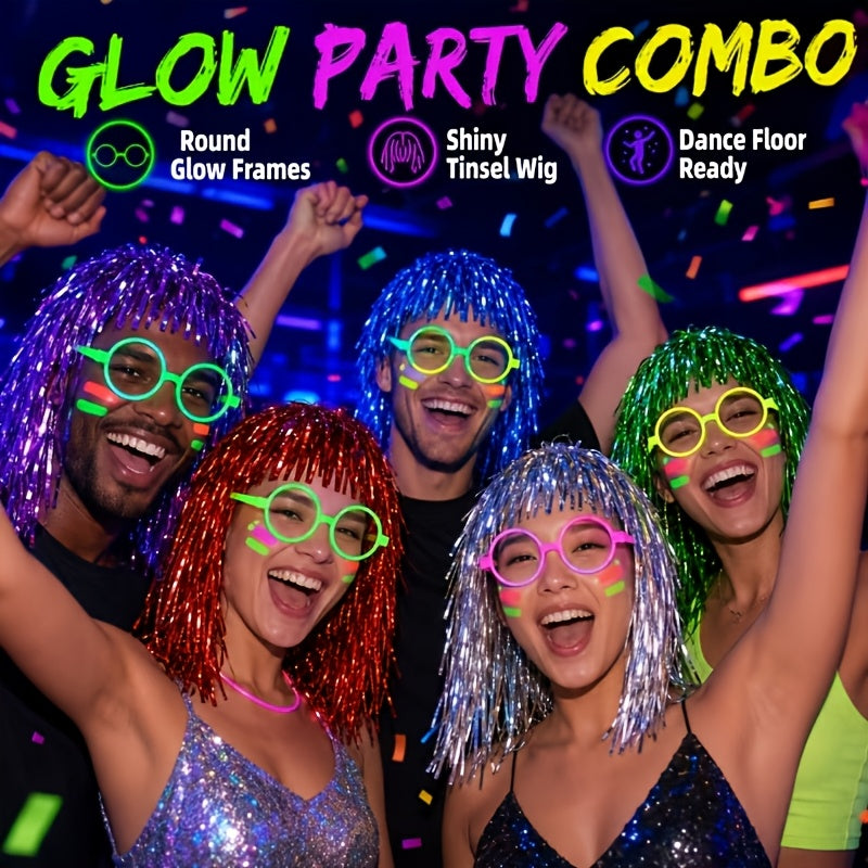 random 16  in dark party glasses neon green purple