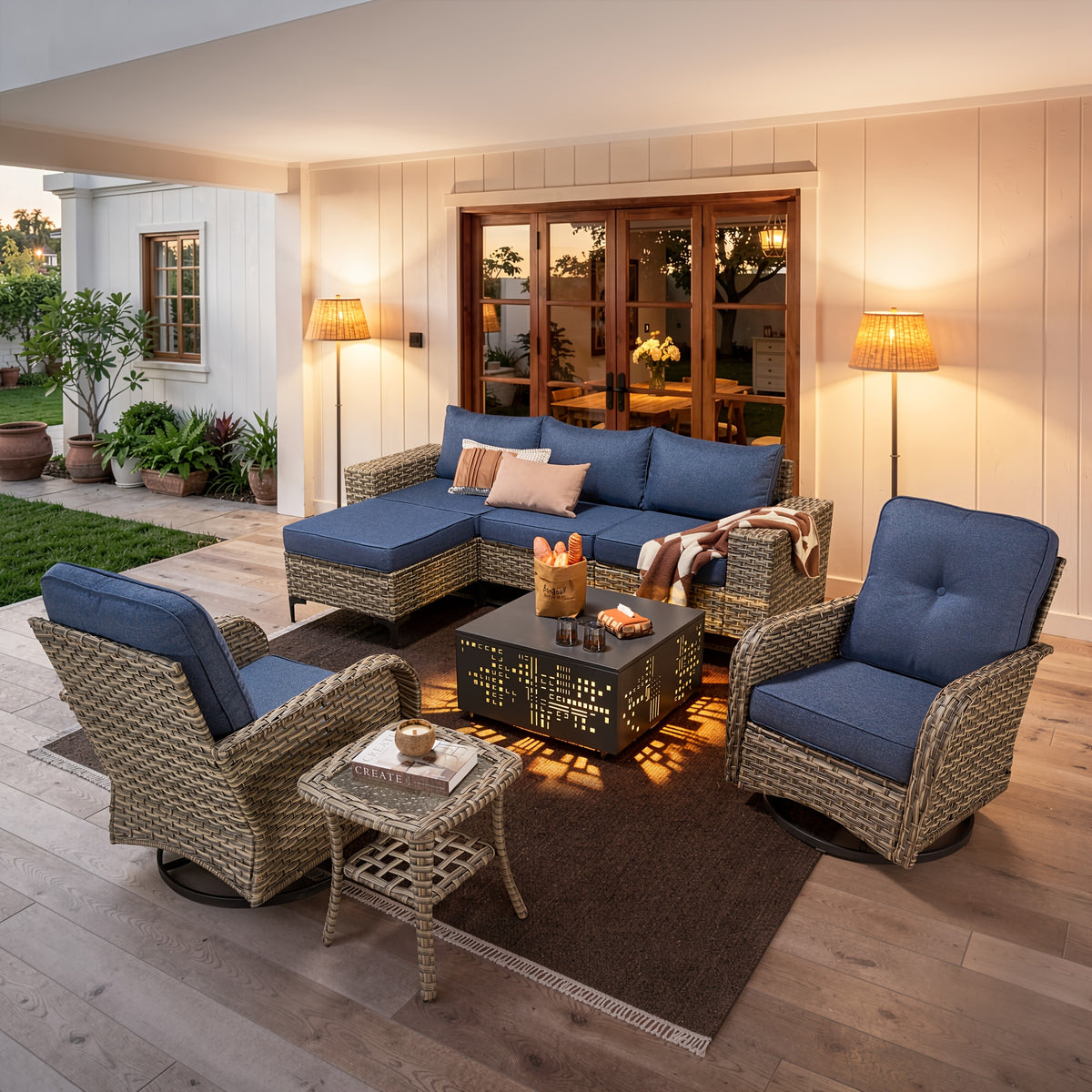 5 8pcs handcrafted outdoor patio rattan sofa set grey metal