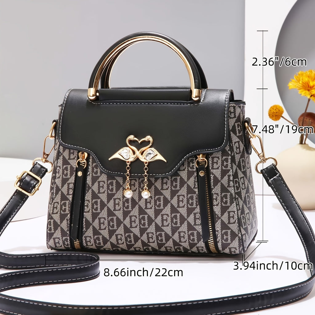 3pcs womens handbag set swan decor top handle tote bag card