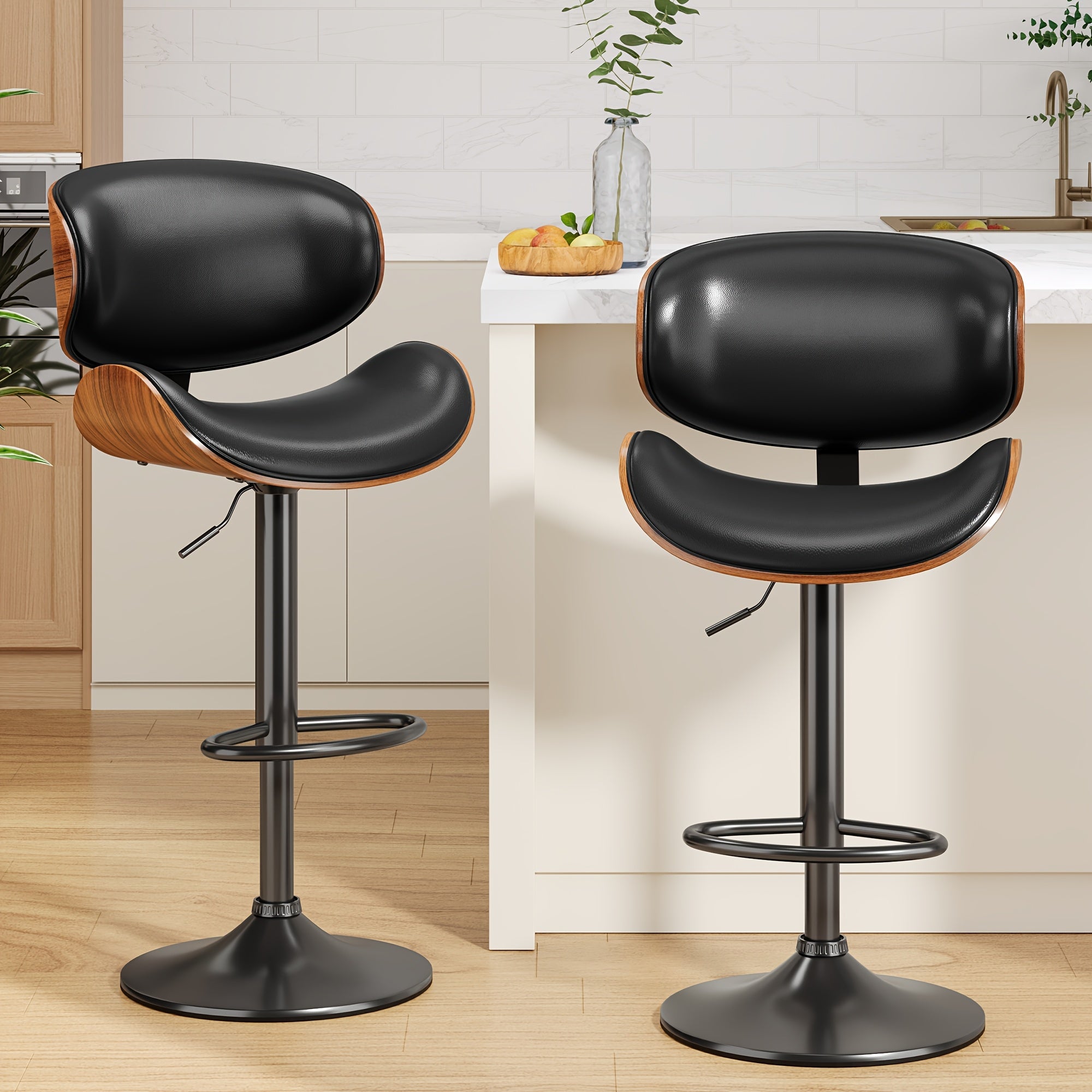 1 2pcs bar stools adjustable swivel faux leather bar stool