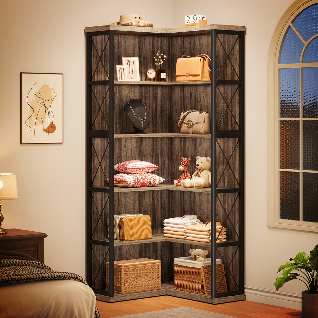 5 tier l shaped corner bookshelf   bookcase light