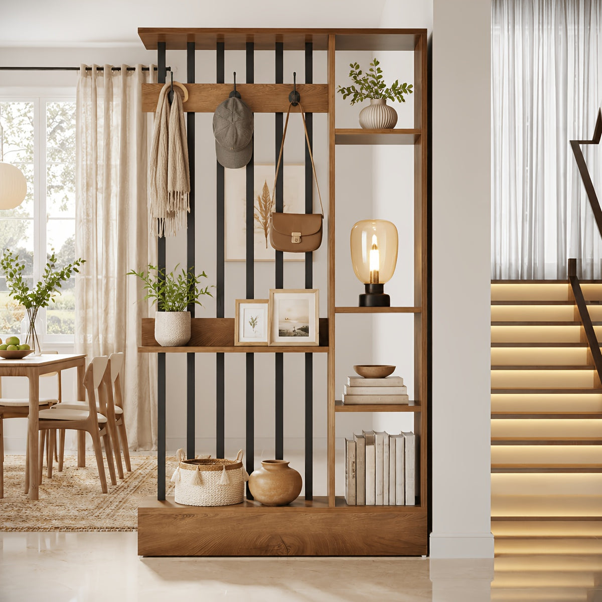 71 inch brown wooden freestanding room divider multi