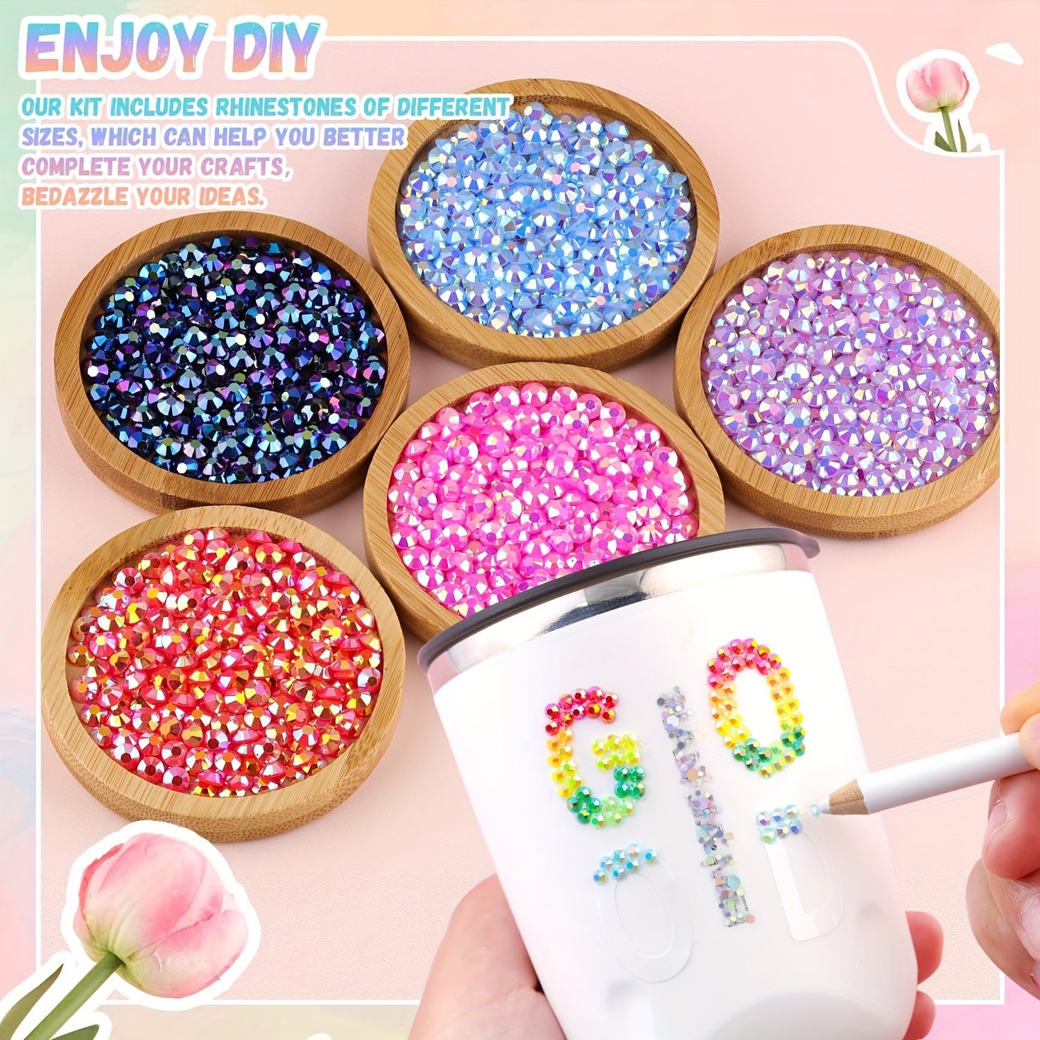 approximately 19500 3mm resin rhinestones in 24 colors