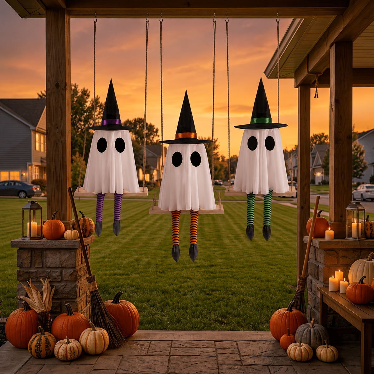 set 3 halloween hanging swing ghosts halloween decorations
