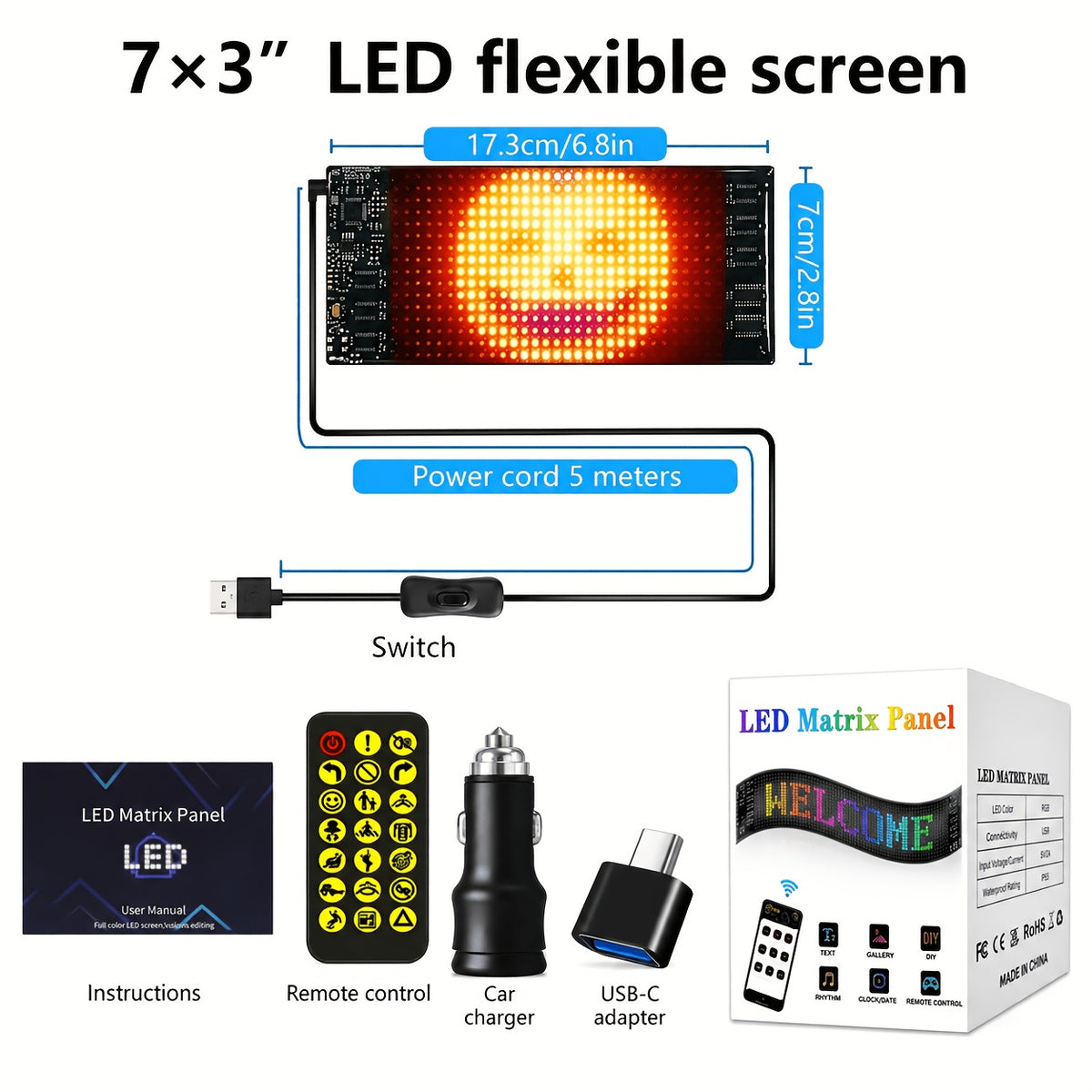 led scrolling party sign car charger app programmable