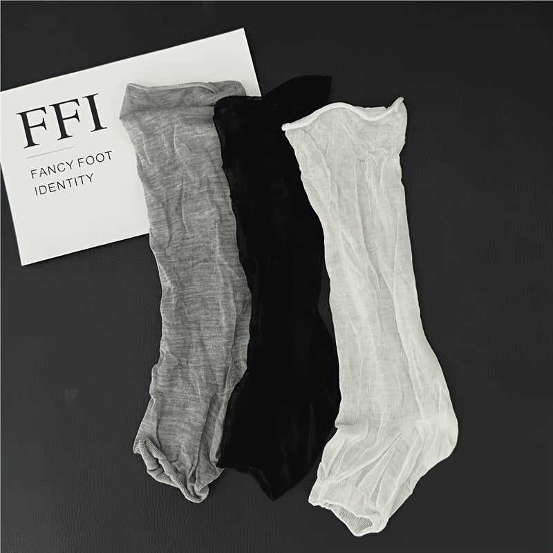 3 pairs women ruched sheer   calf socks thin mesh slouch