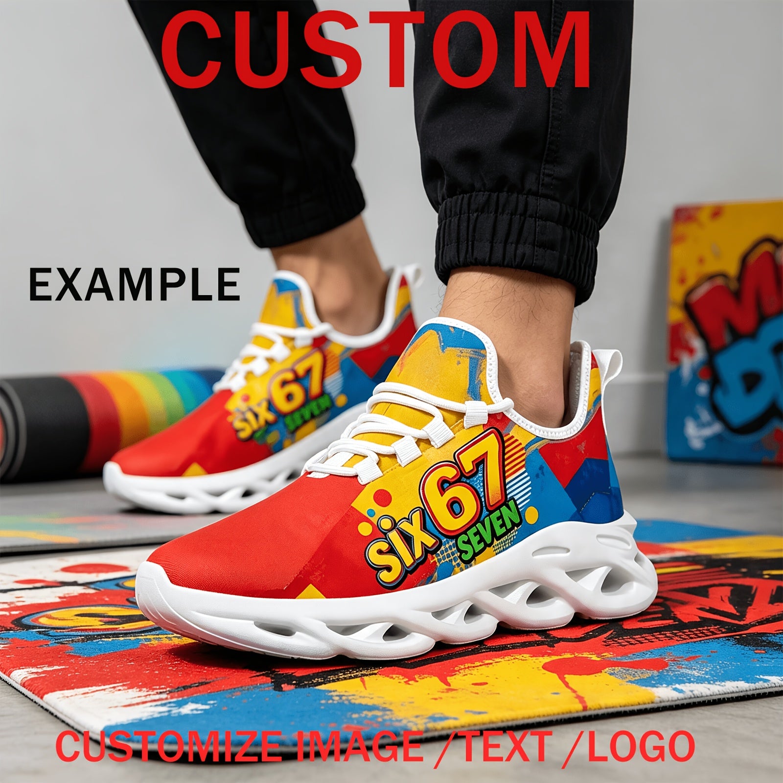 mens white plus size custom logo text image sneakers