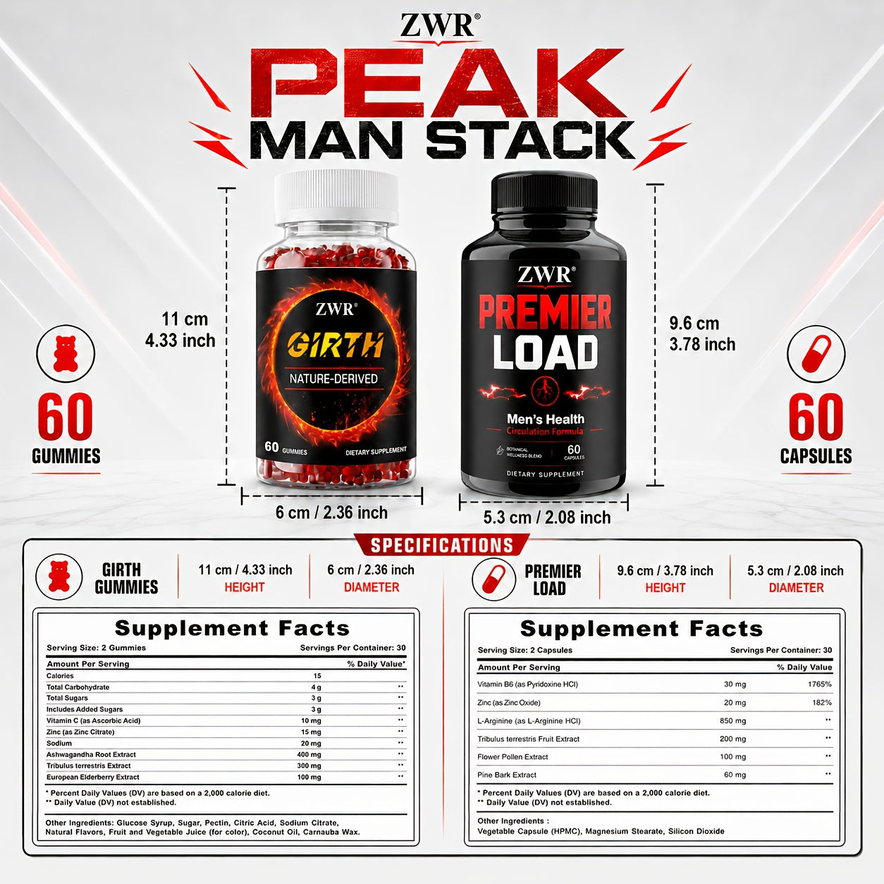 2 bottles   man stack girth gummies premier load capsules