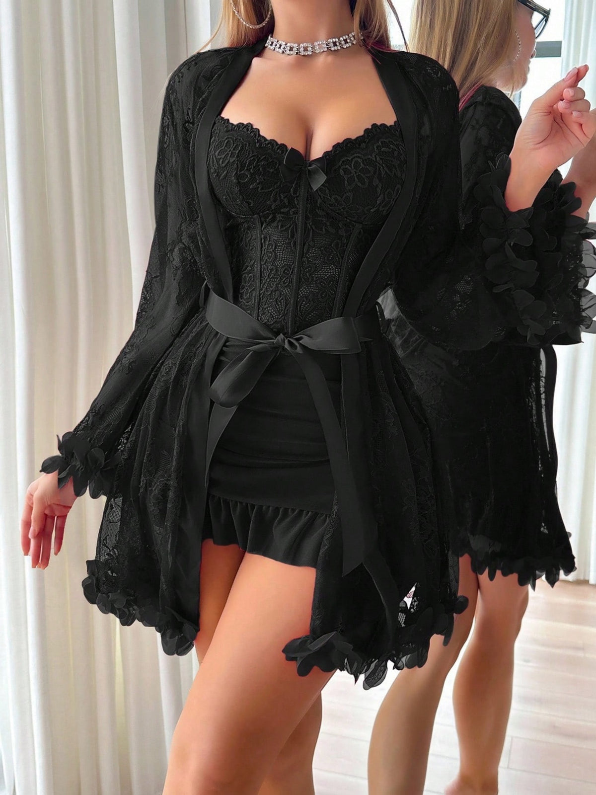 womens     lace camisole dress lace trim robe