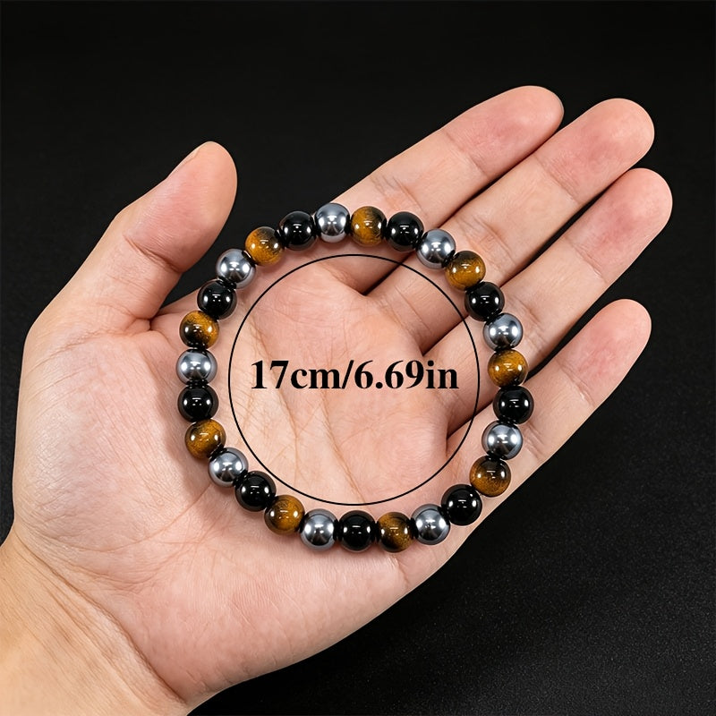 a bracelet made three types stones tigers eye obsidian black