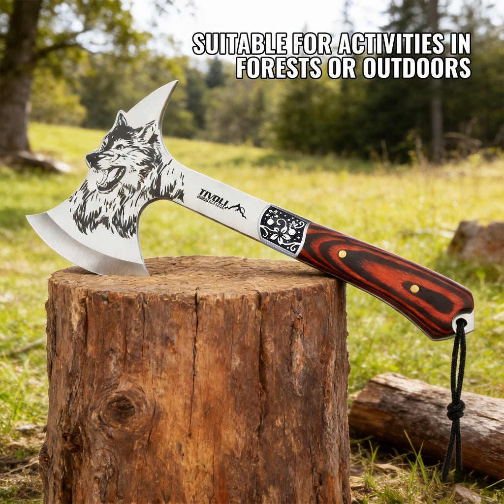 13 inch camping axe wolf pattern survival short handle nylon