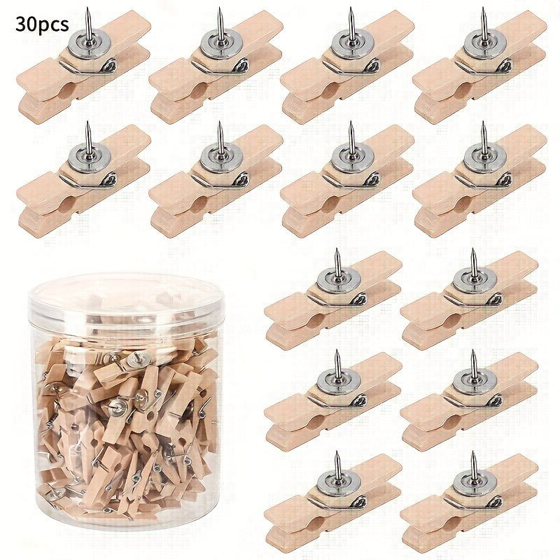 30pcs push pins wood holder set transparent box packaging