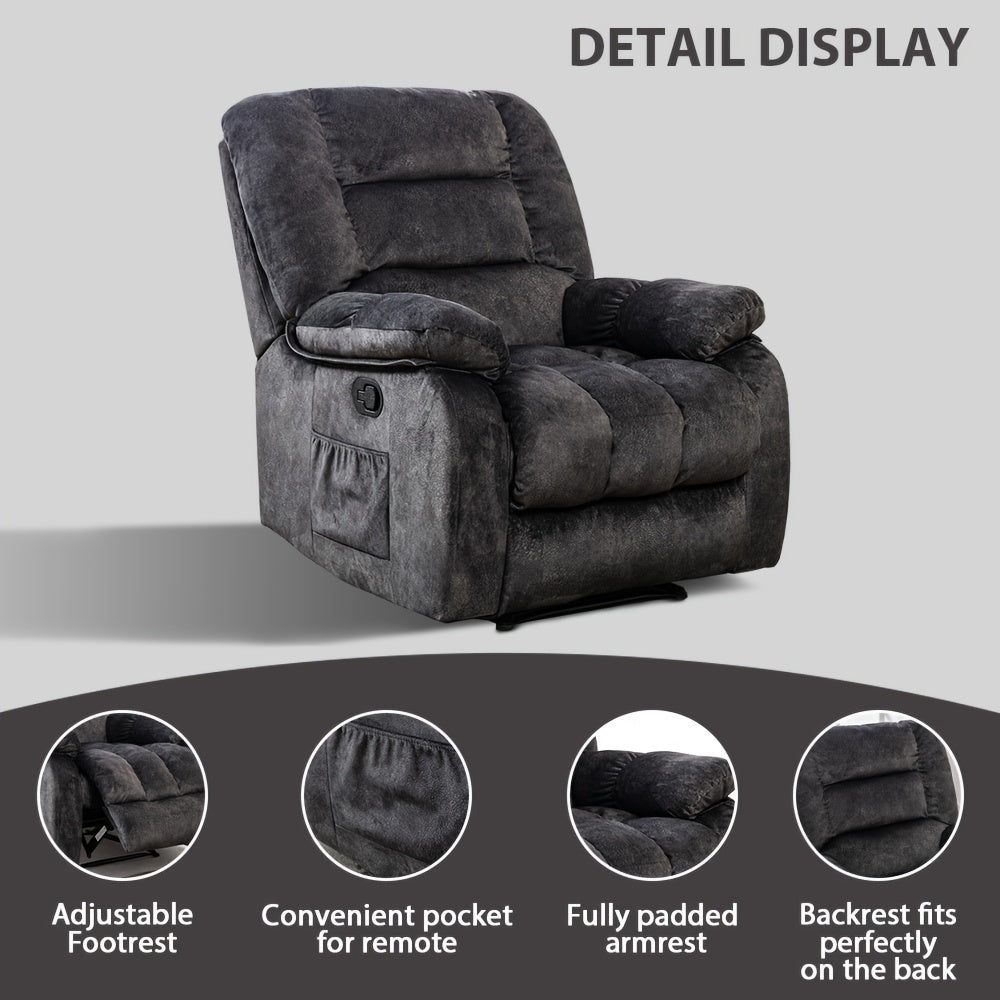 oversized manual recliner chair massage heat soft fabric