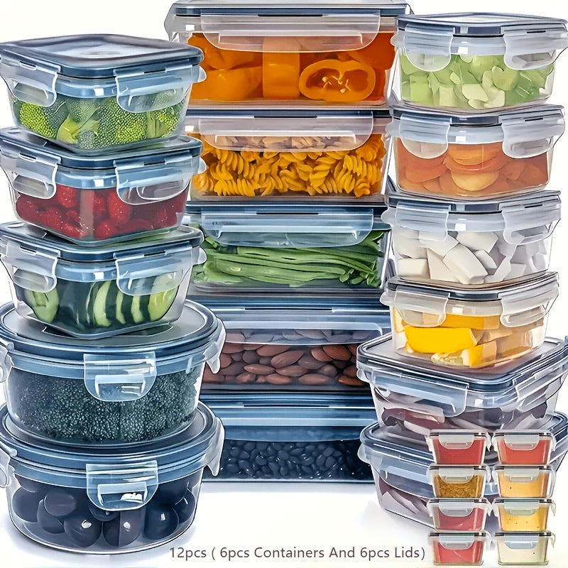 12pcs 6pcs lids 6pcs containers refrigerator food storage