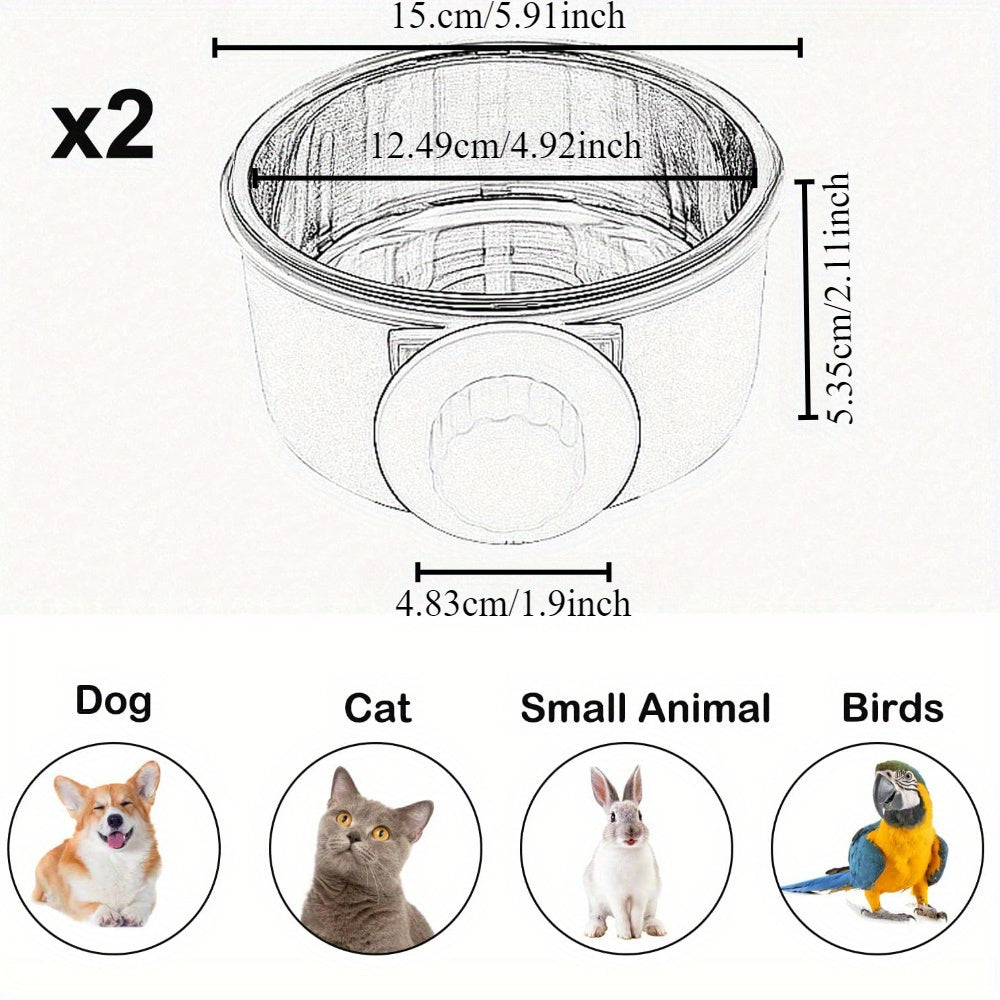 2pcs stainless steel hanging pet feeding bowl pet cage