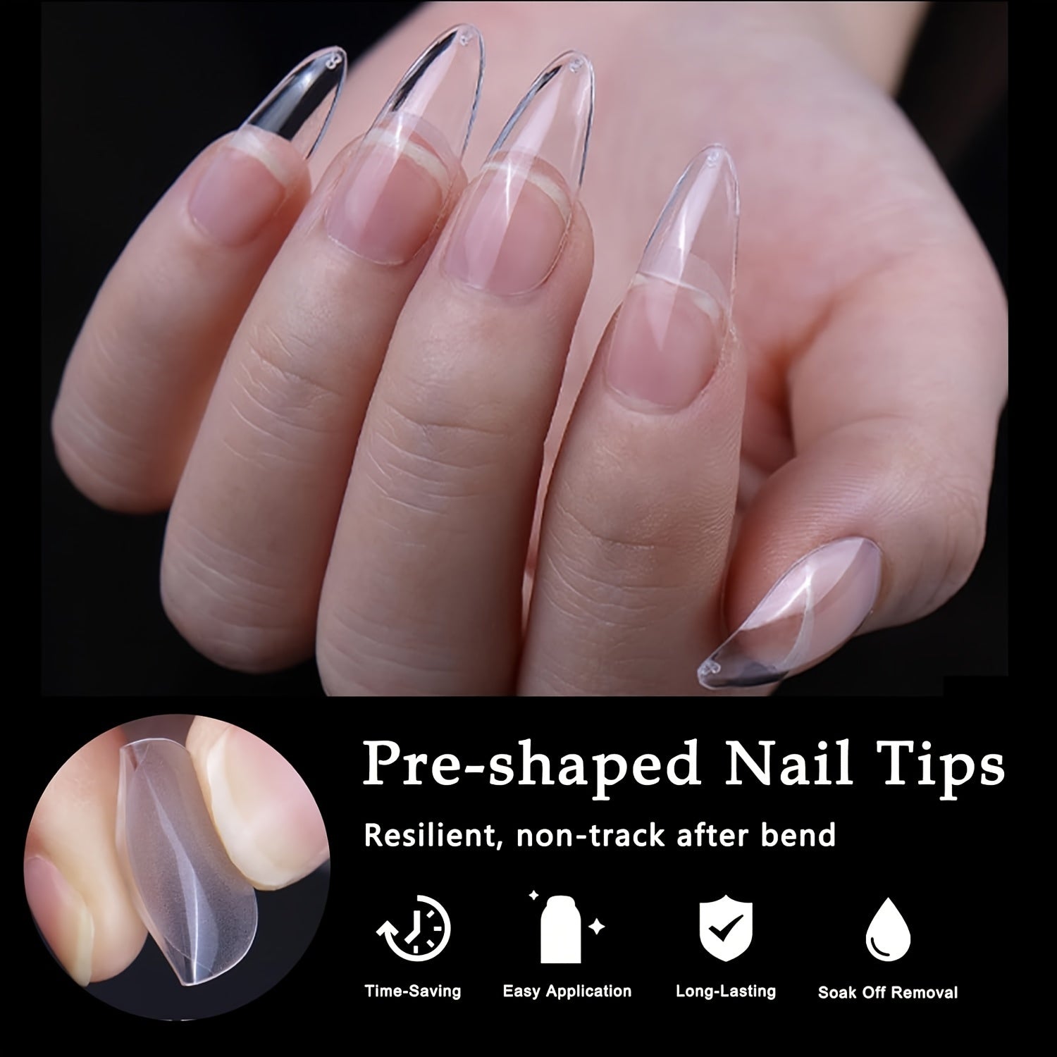240pcs short almond nail tips clear nail tips pre shaped