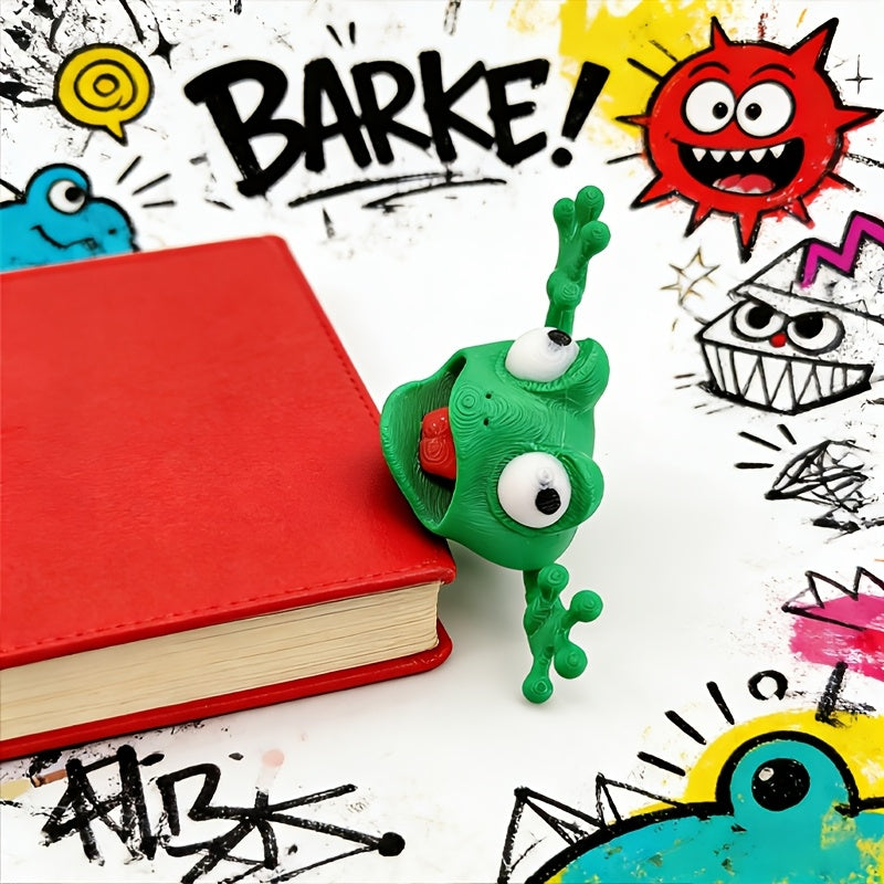 whimsical 3d stereoscopic slouchy frog bookmark reading book