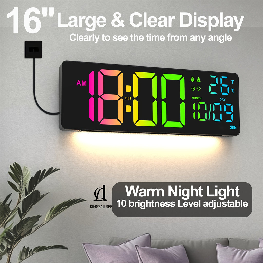 1pc 16 3 inch multifunctional large digital wall clock 7 rgb