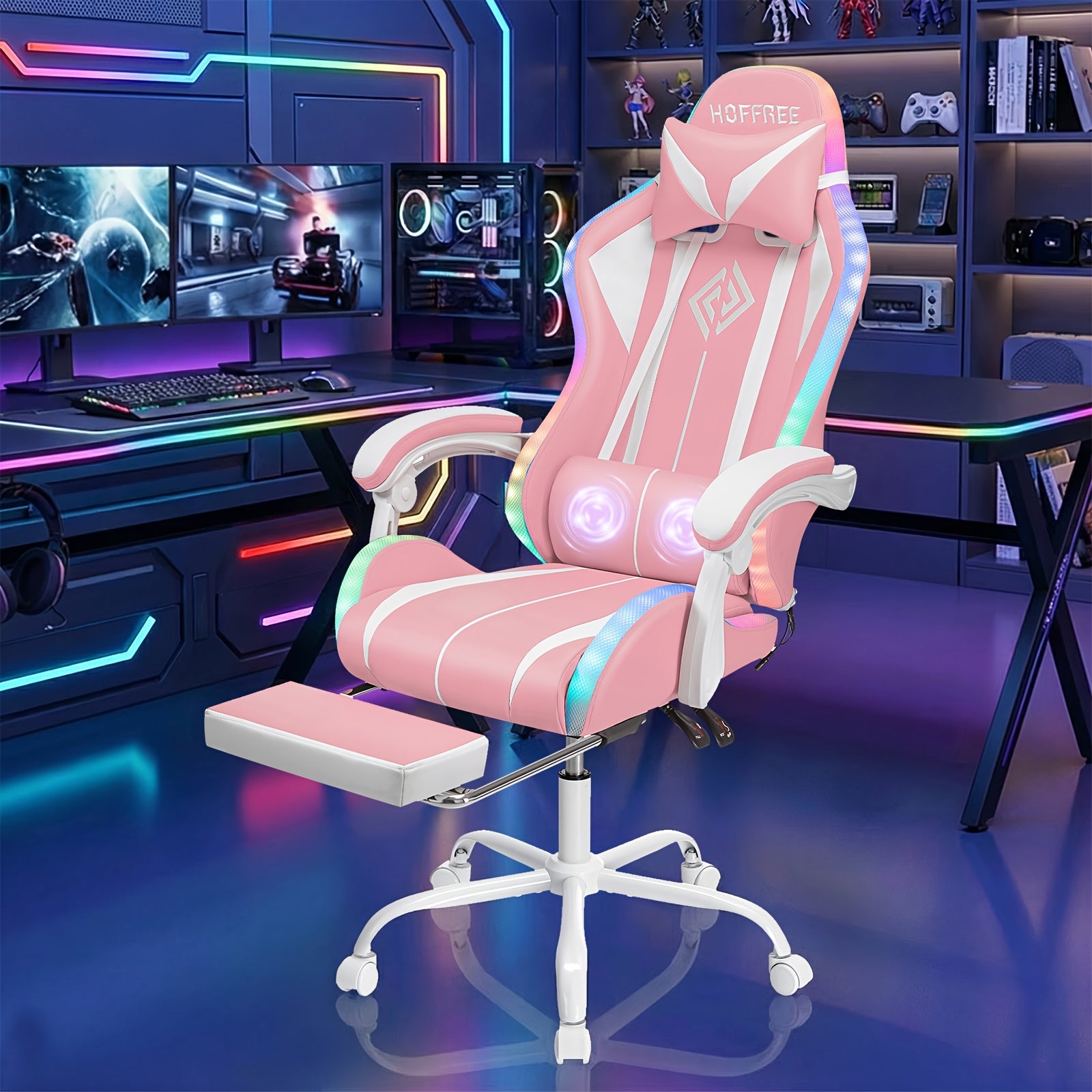 rgb gaming chair led lights massage ergonomic computer chair