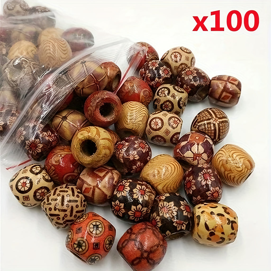 100pcs mixed wooden bead tribal pattern wood beads macrame