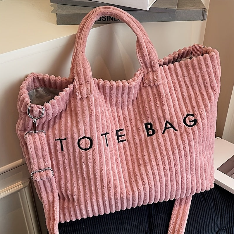 ladies fashionable solid color corduroy large capacity tote