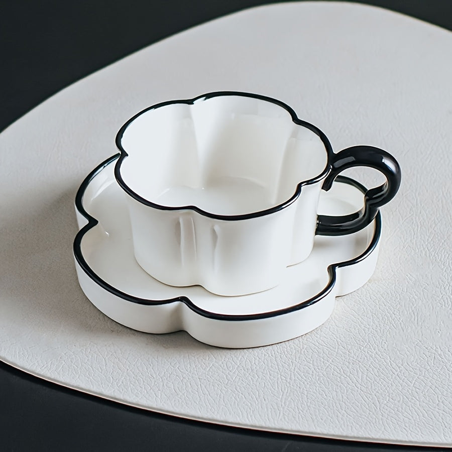 minimalist petal shaped ceramic coffee cup saucer