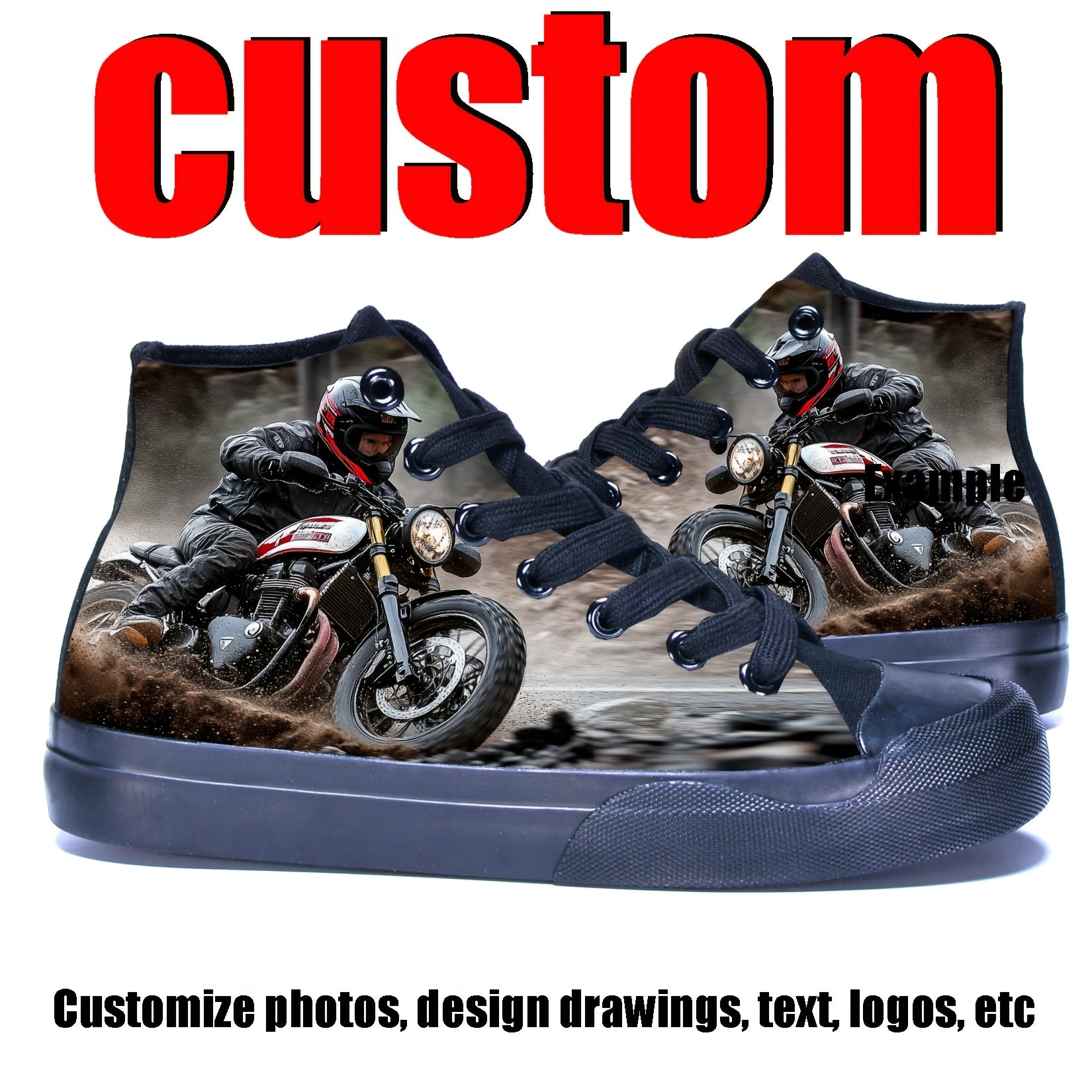 custom photo image black high top canvas sneakers casual