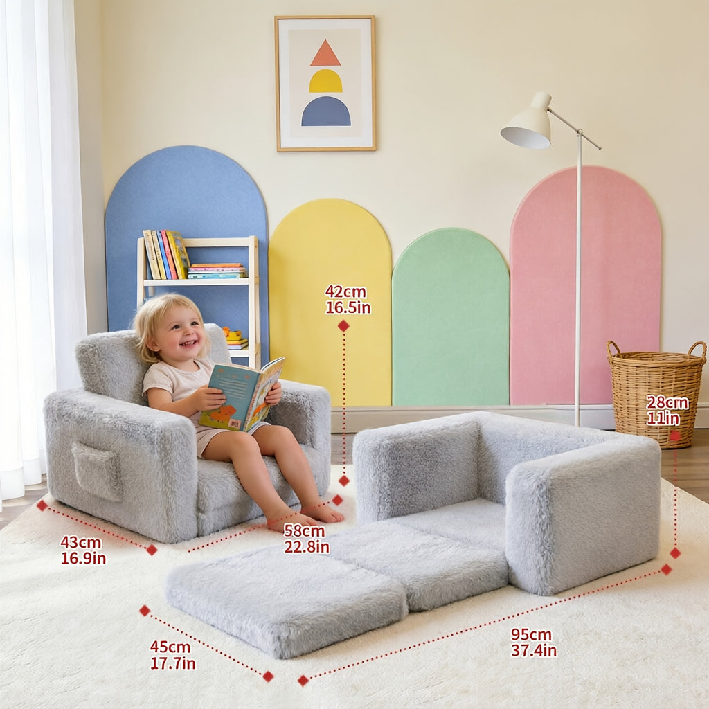 kids sofa 2 in 1 convertible recliner chair soft plush gray
