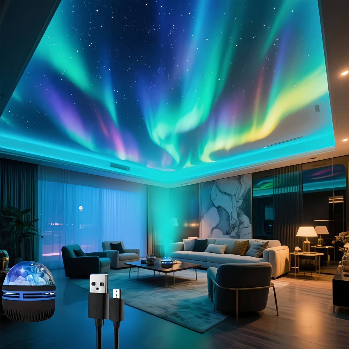 led aurora projection atmosphere light usb powered remote