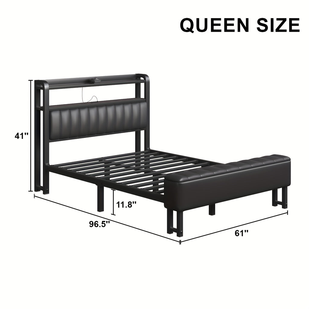 metal platform bed storage   upholstered headboard