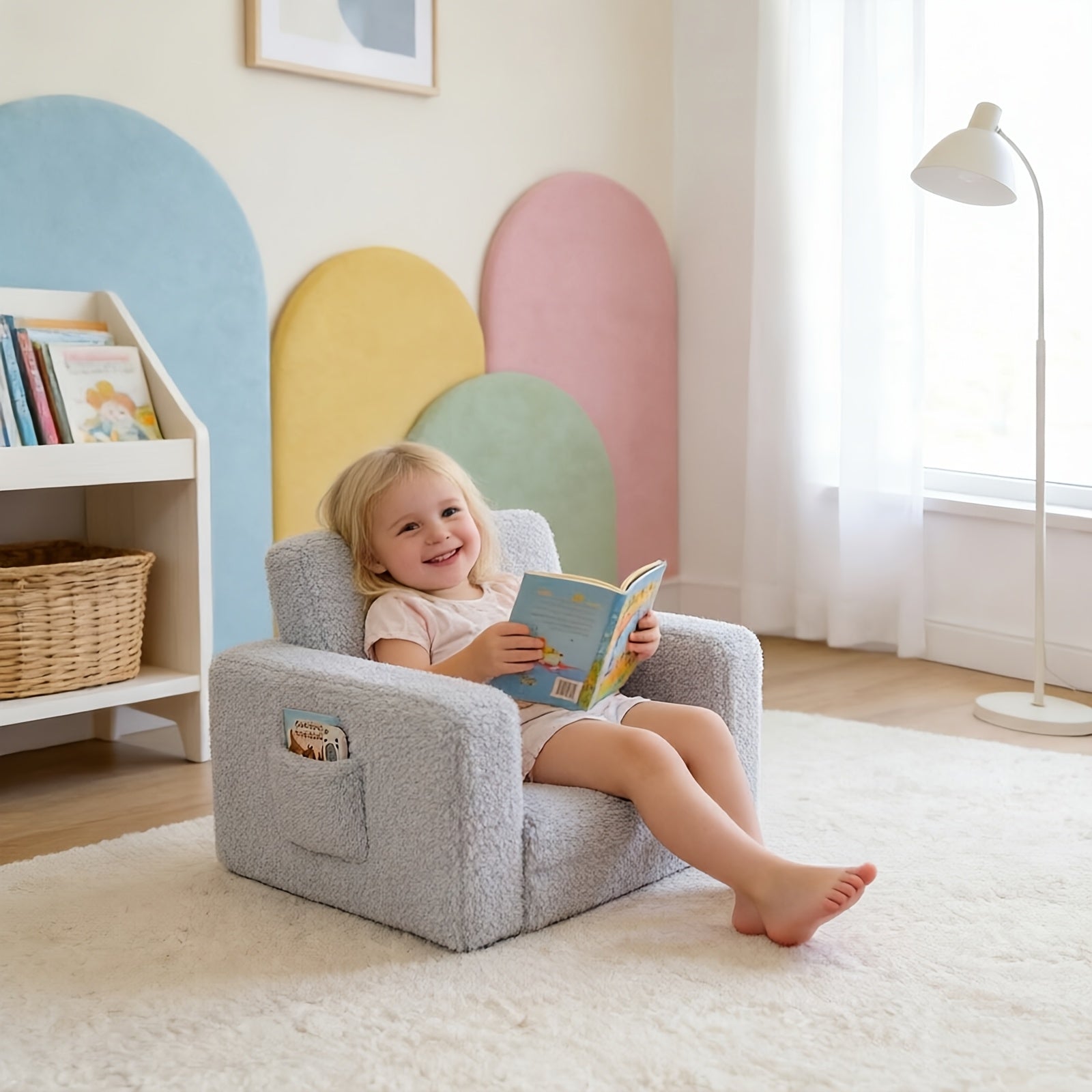 kids sofa 2 in 1 convertible recliner chair soft plush gray
