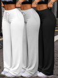 womens casual three piece wide leg pants drawstring waist