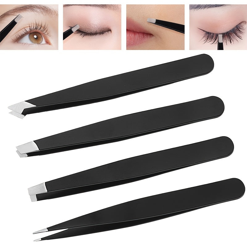 a set 4 high quality stainless steel eyebrow tweezers