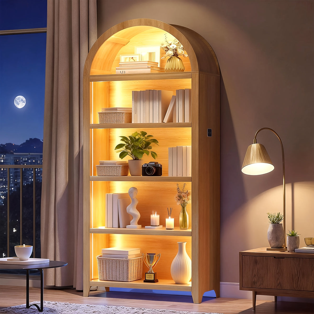 68 9 arched display bookshelf cabinet 5 tier open storage