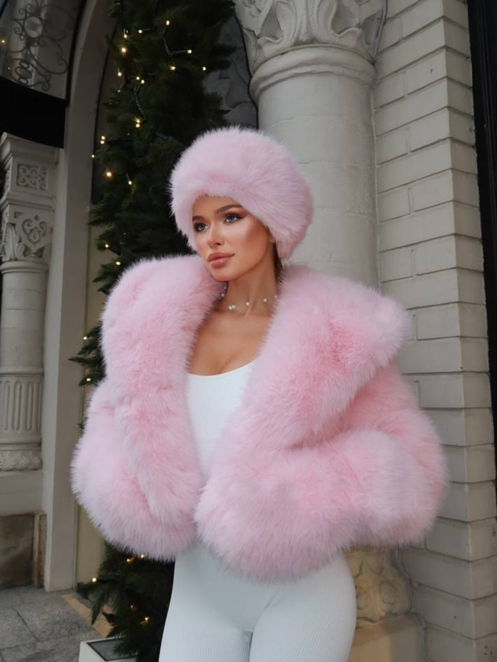 2026 winter womens pink   hooded coat warm artificial fox