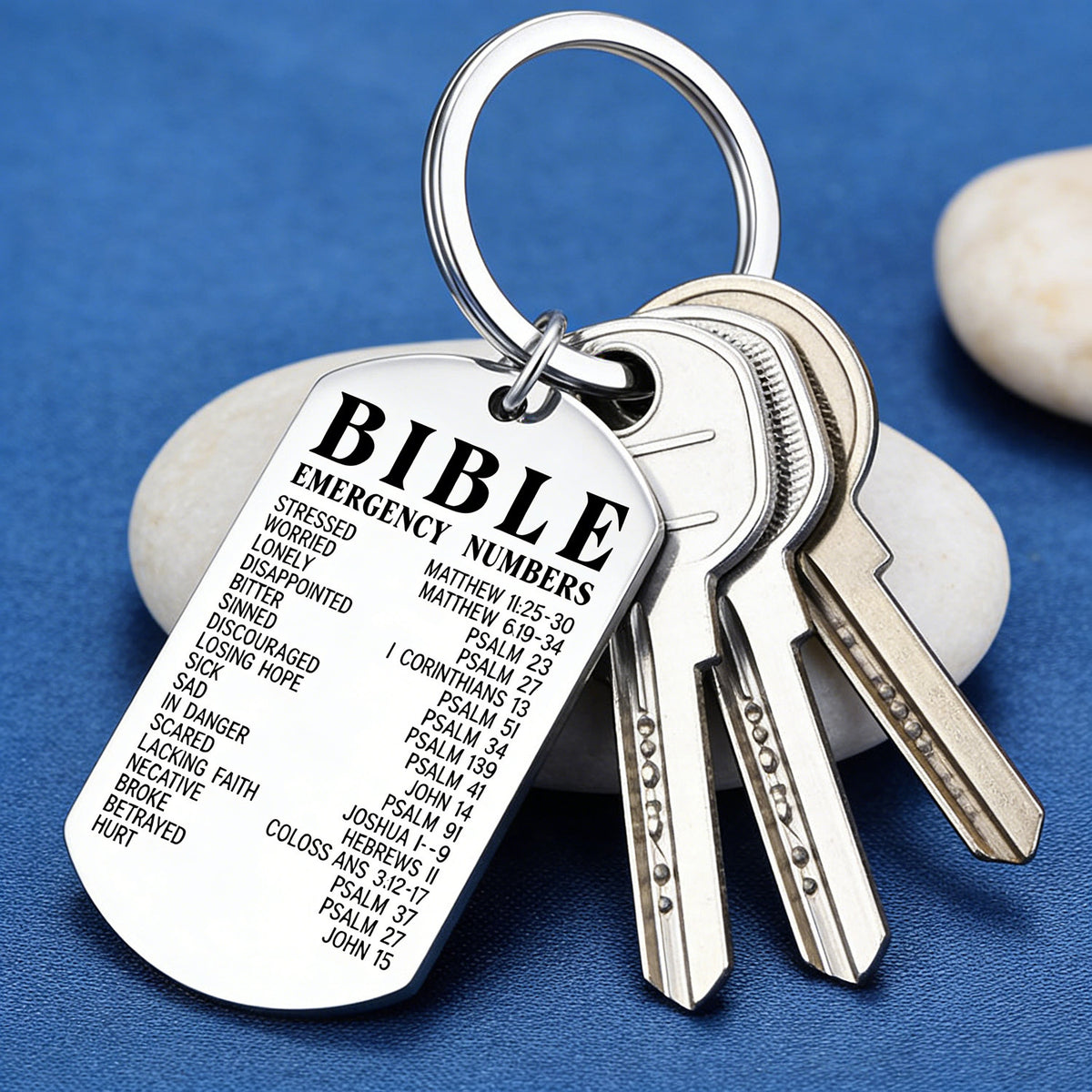 1pc stainless steel keychain bible emergency numbers
