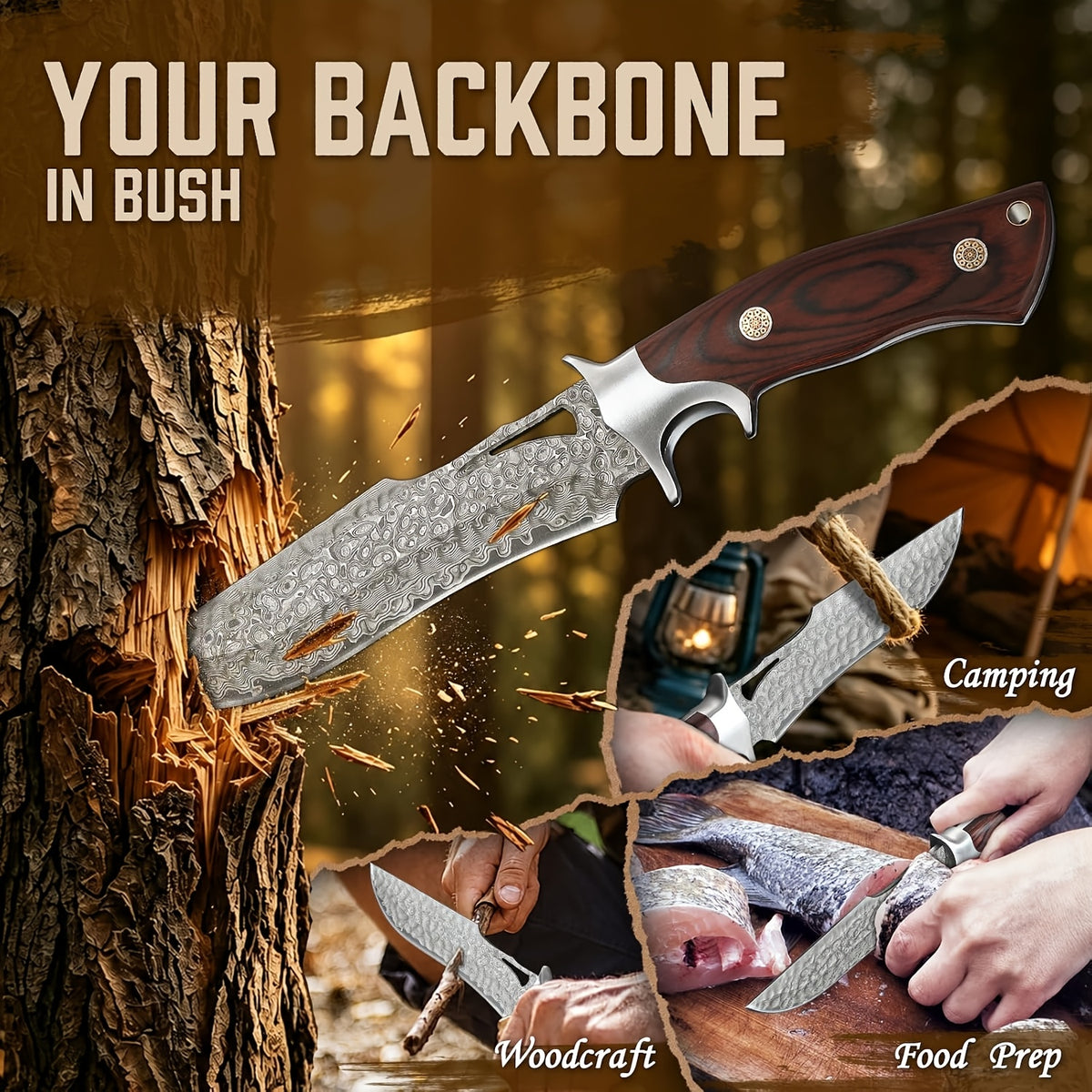 5 5 inch damascus steel fixed blade knife portable outdoor