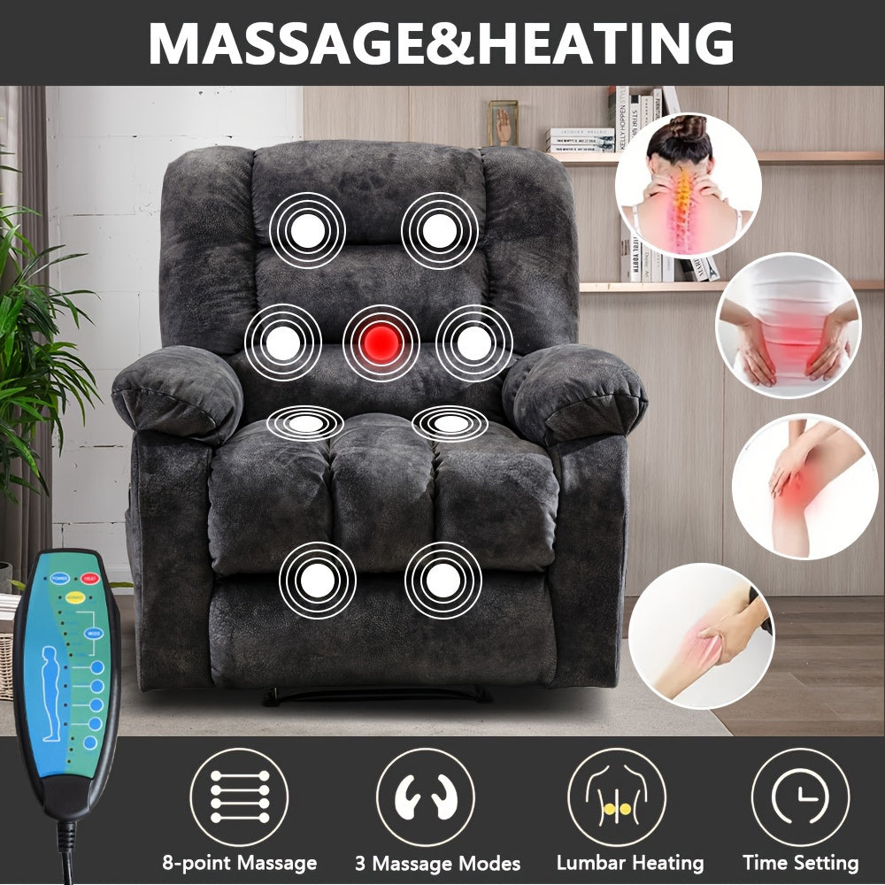 oversized manual recliner chair massage heat soft fabric