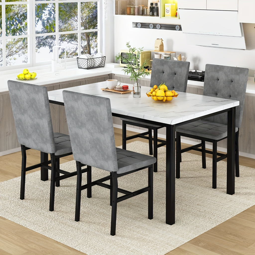 modern 5pcs   marble dining table set upholstered pu