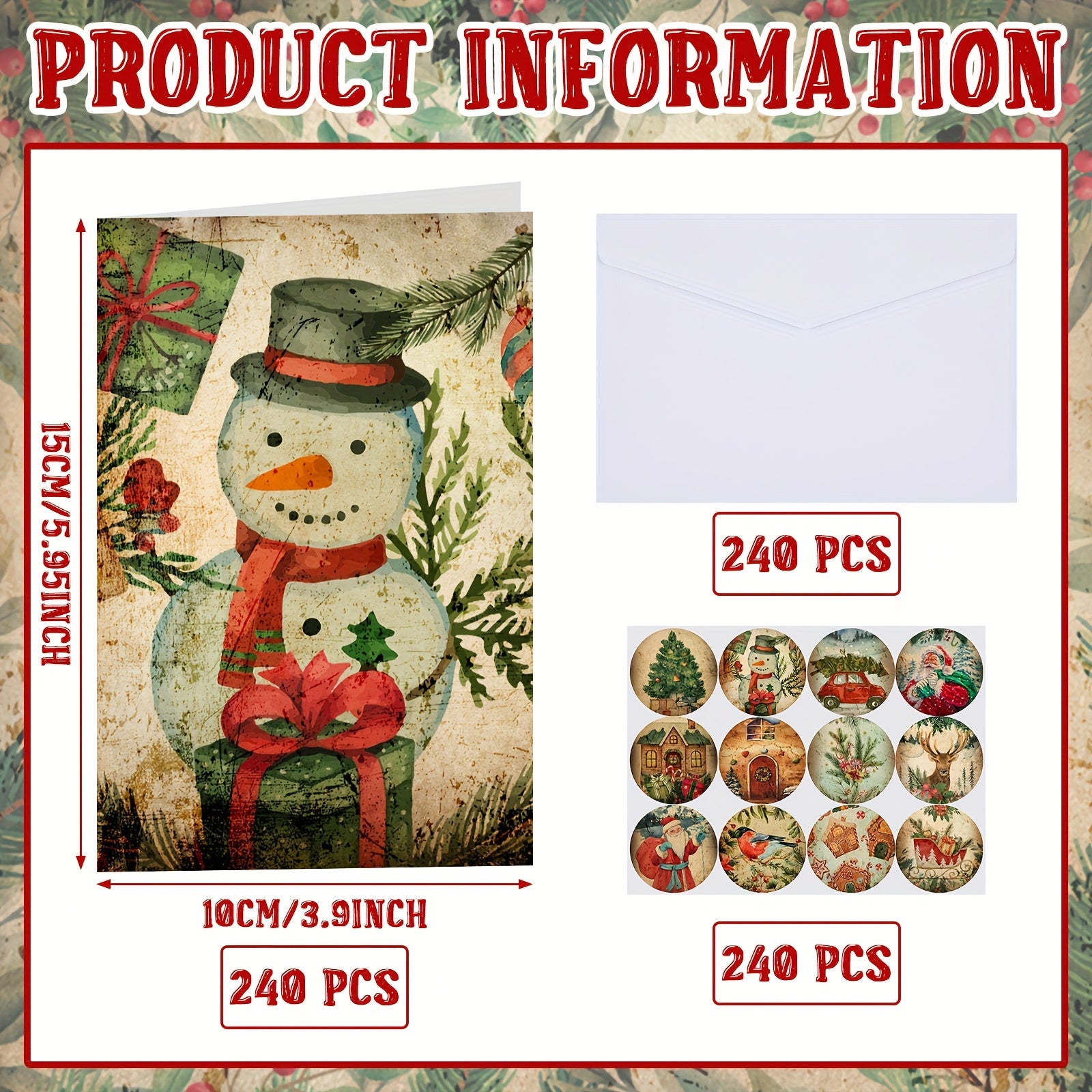 240 sets christmas cards envelopes stickers vintage happy