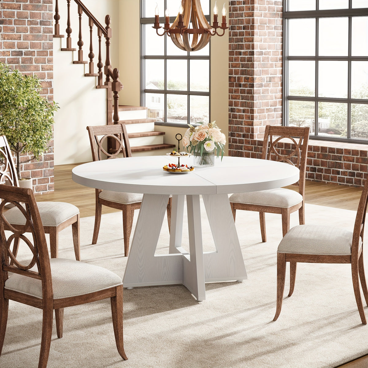 47 inch farmhouse dining table rustic round dinner table 4