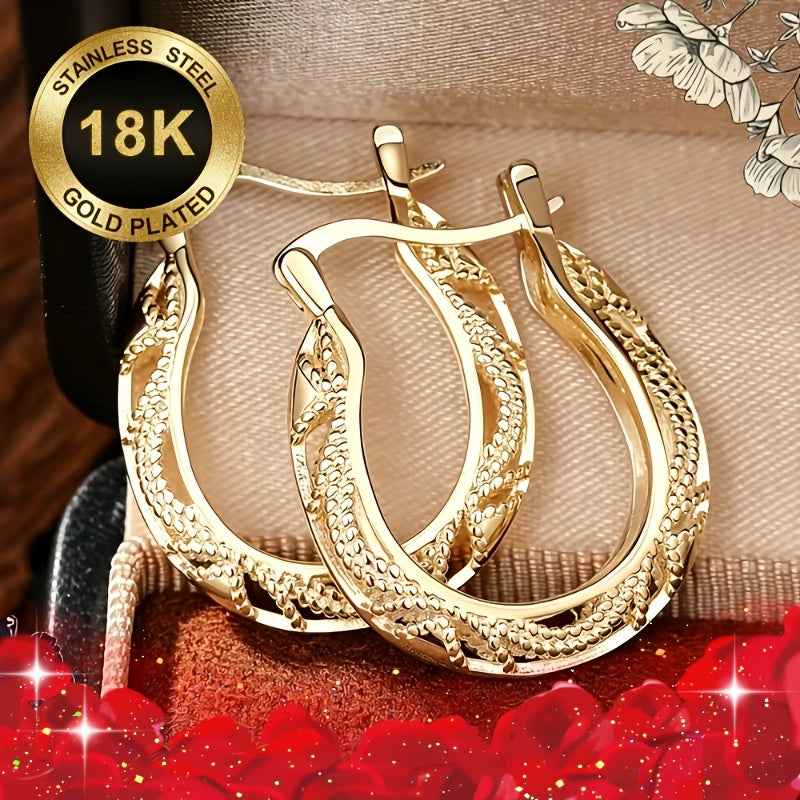 a pair 18k gold plated light luxury elegant geometric hoop