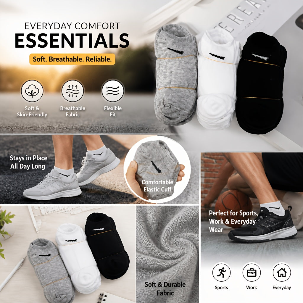 6pcs 3pairs mens heavy duty polyester fiber boat socks