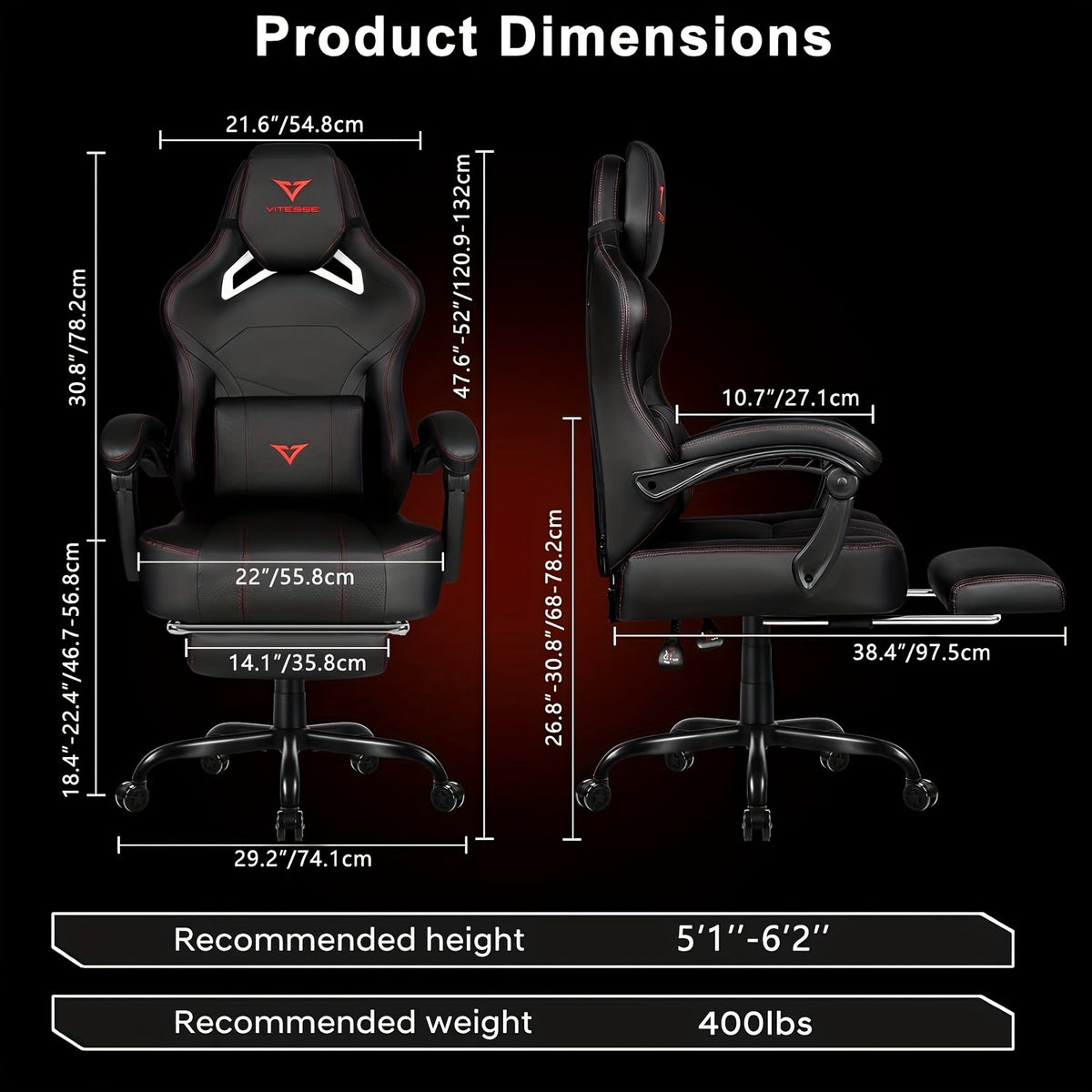 big tall gaming chair 400lb weight capacity footrest