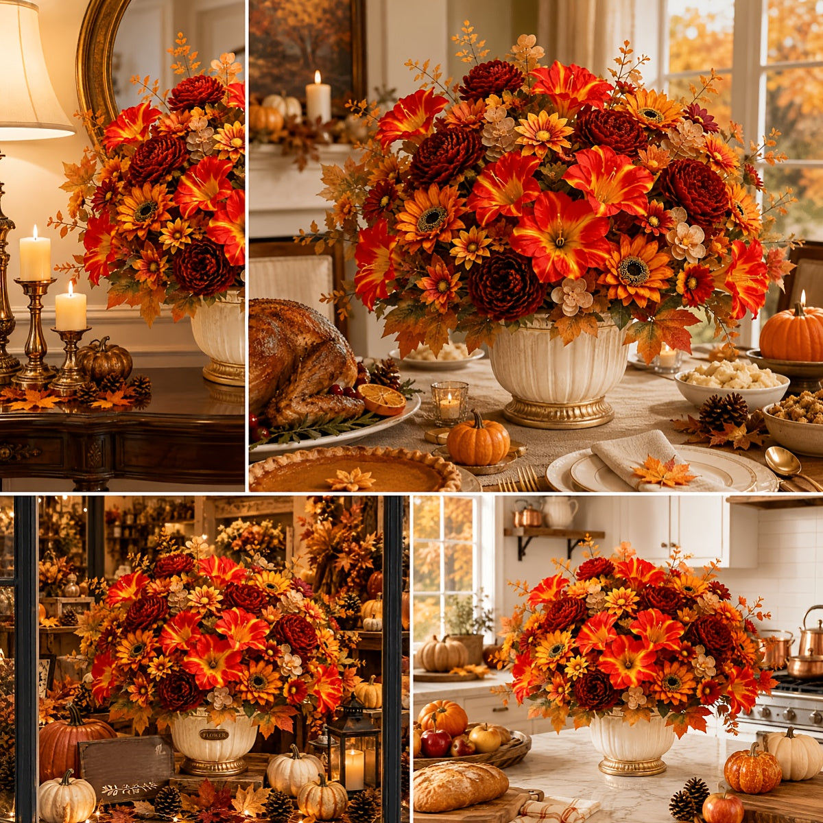 6 bunches outdoor artificial autumn flowers holiday